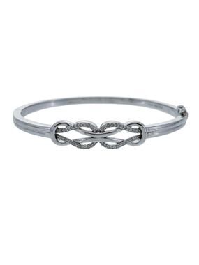 Vintage Sterling Silver 925 Diamond 0.24tcw Infinity Knot Bangle Bracelet 7"